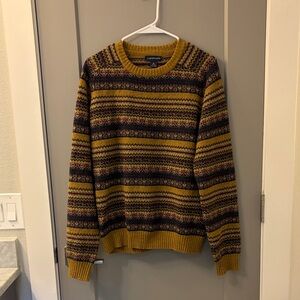 Lands' End Men's Mustard Fair Isle Crewneck Sweater